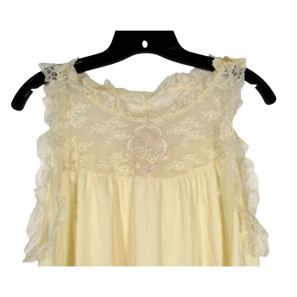 Vtg NAJLA New York Button/Snap Non-Cling Lace NIGHTGOWN/GOWN Set Peignoir S